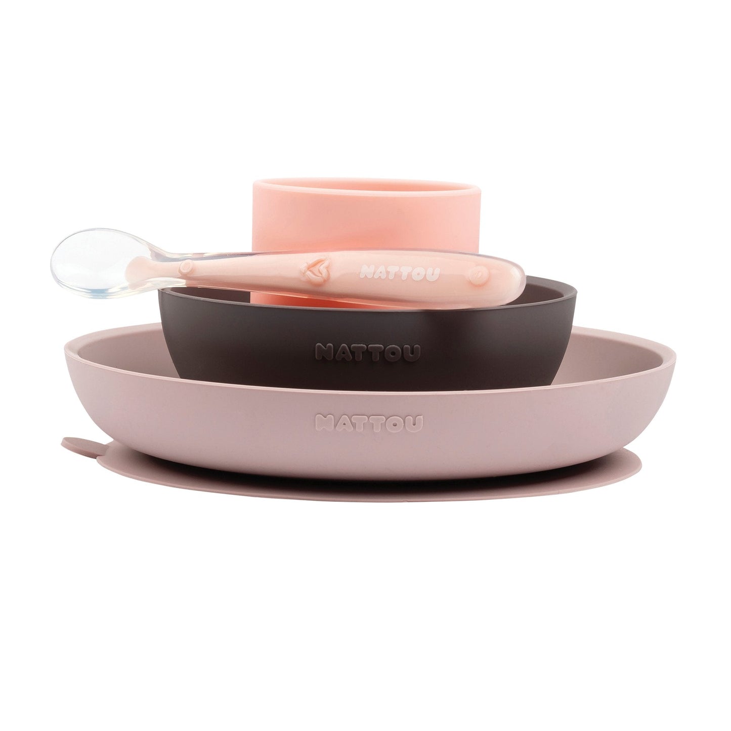Nattou Silicone Children’s Tableware Set 4-Piece with Non-Slip Suction Plate & Bowl