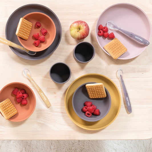Nattou Silicone Children’s Tableware Set 4-Piece with Non-Slip Suction Plate & Bowl