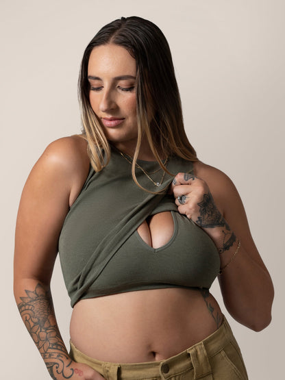 Sublime® Bamboo Maternity & Nursing Longline Bra Top | Olive Heather