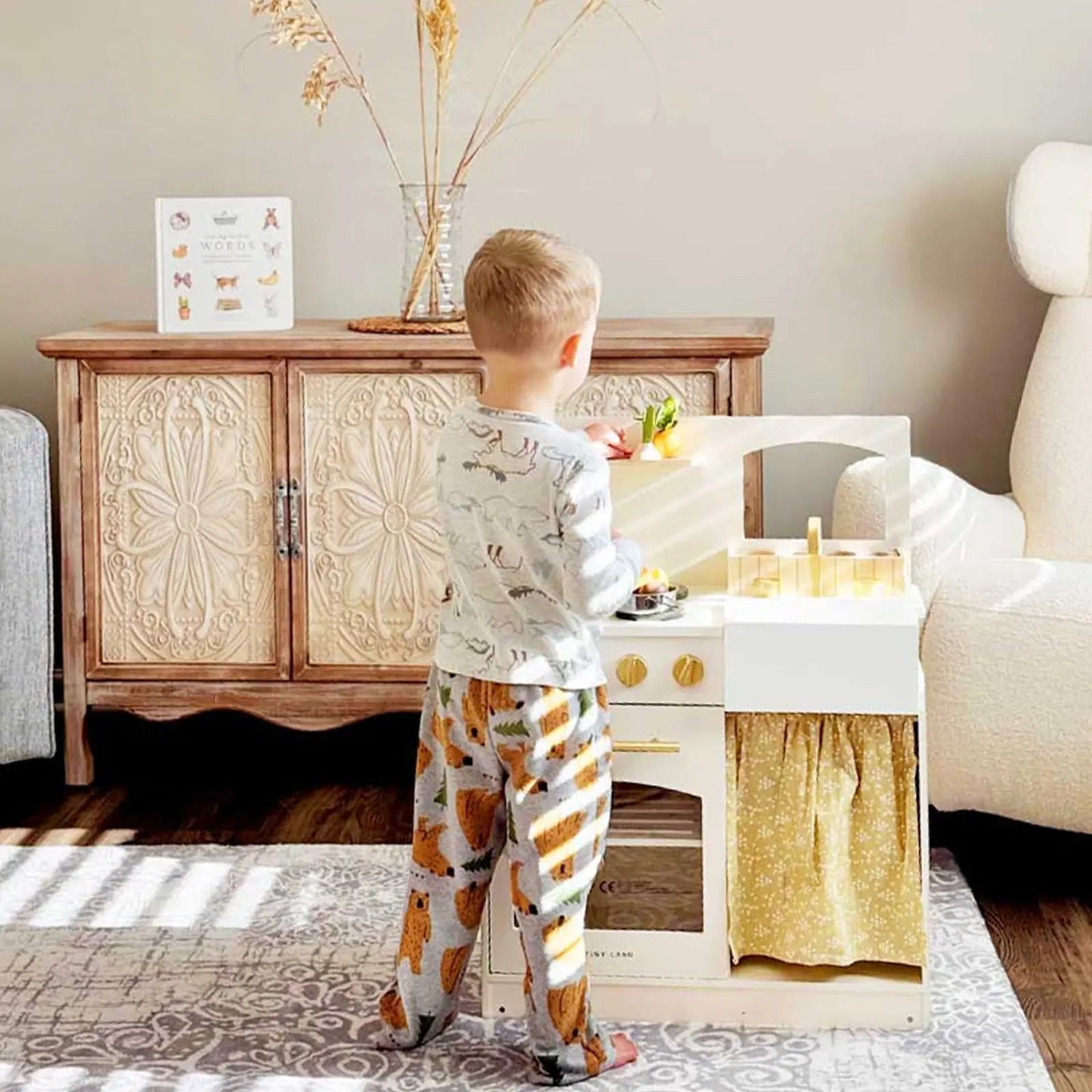 Tiny Land® Wooden Play Kitchen for Toddlers - Honey Kitchenette Pretend Cooking Set