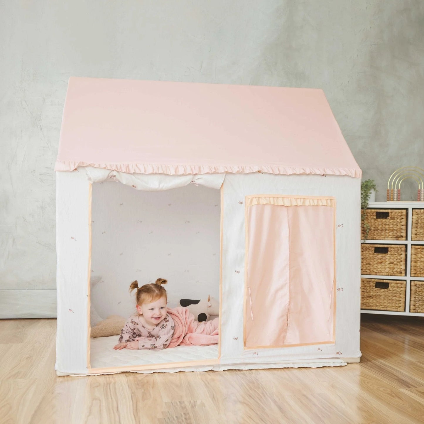 Tiny Land® Sweet Citrus Kids Play Tent – White and Pink Indoor Playhouse