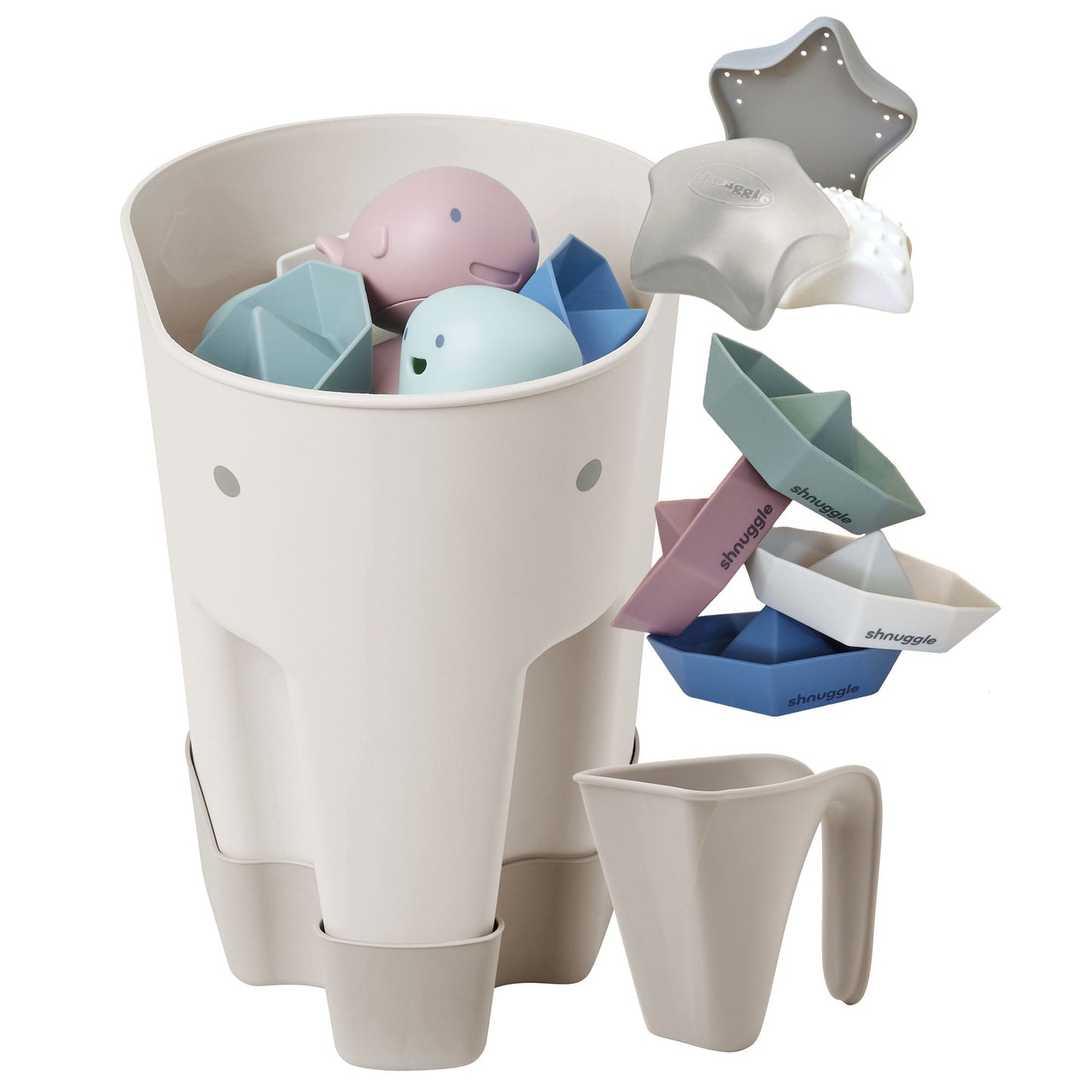 Shnuggle Bath Accessories Bundle - Ellie Scoop, Washy Jug, Boats & Wishy Toy - 4-Piece Set