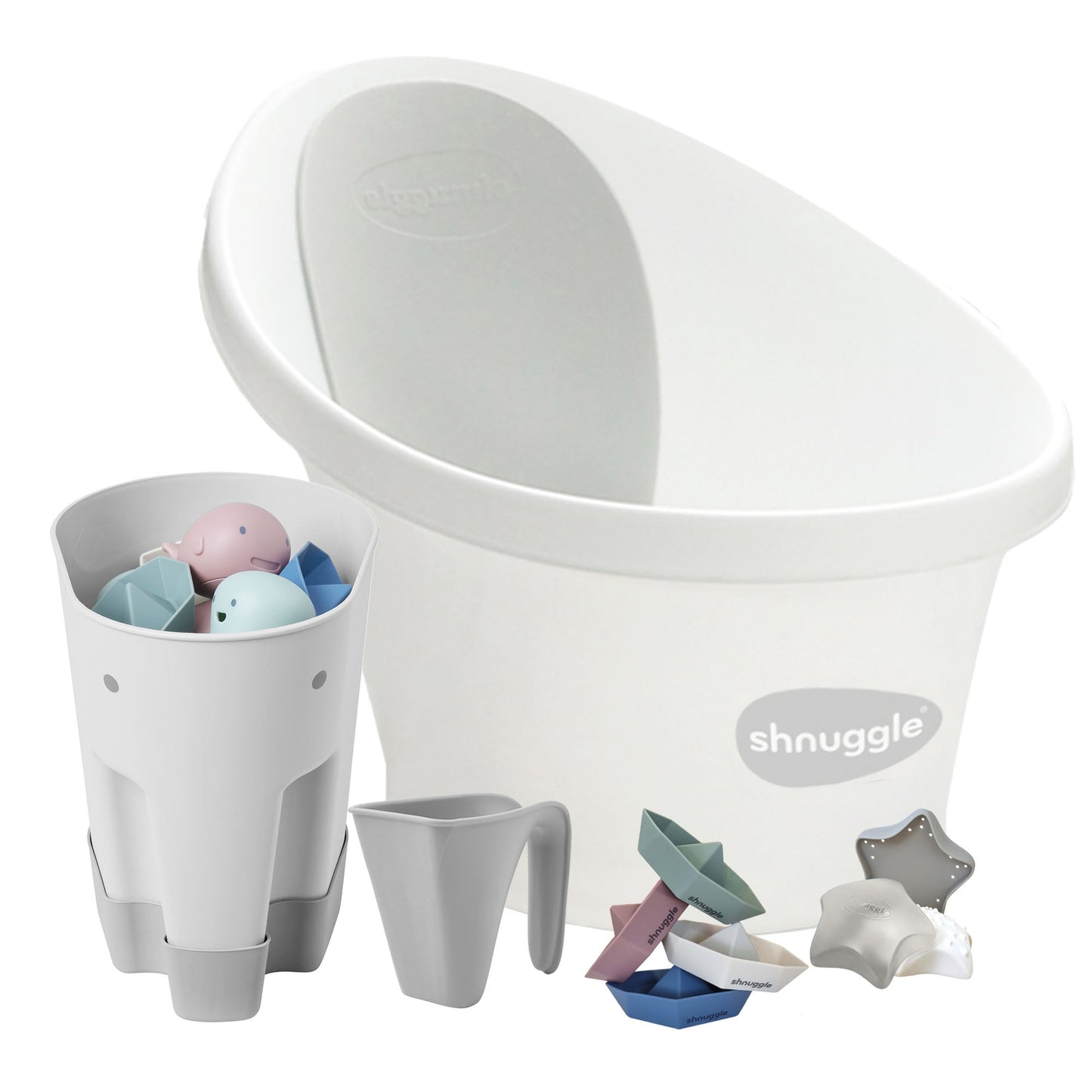 Shnuggle Newborn Bundle: Baby Bath & Accessories Bundle - 5-Piece Set | Cozy Support, Easy Cleanup & Sensory Fun